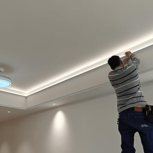 WLCGYD Corniche LED Plafond Moulure en Aluminium pour Montage en Surface pour Bande Lumineuse LED De 12 Mm, Profilé en Aluminium Blanc pour Décoration Murale Et Plafond.(1.4m/55.1in L)