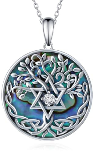 Zunxinsan Collar con colgante de plata de ley 925 con la estrella de David y el árbol de la vida. Joyas judías. Regalos para mujeres