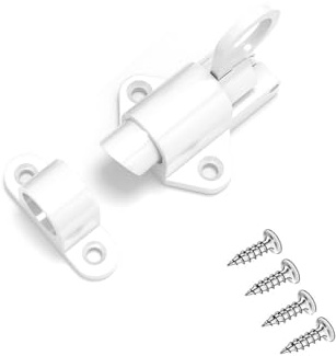 1Pcs Spring Gate Latch White Aluminum Alloy Door Lock Bolt, Spring Barrel Slide Door Lock for Bathroom, Bedroom, Garden Gates