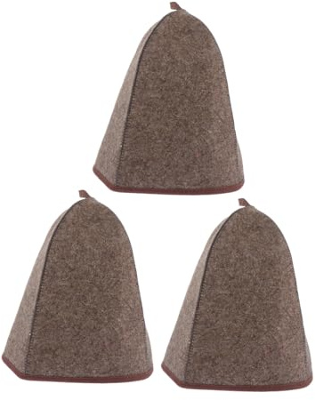 WEKAMOS 3 PCS Thick Wool Felt Sauna Cap Breathable High Top Hair Protecting Bathing Hats for Steam Sauna Spa and Shower Use Reusable Insulated Vaporarium Accessories in Deep Brown