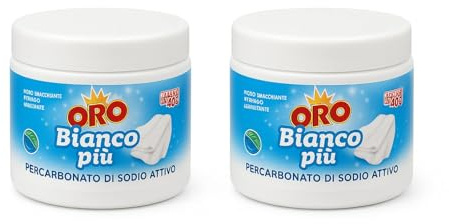 Additivo Sbiancante in Polvere a Base di Percarbonato di Sodio Attivo, Smacchiante Igienizzante per Bucato, Capi Bianchi, Set Barattoli Richiudibili (x2)
