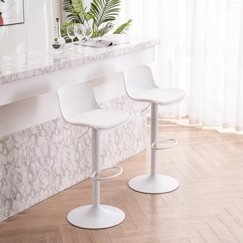 YOUNIKE Barhocker 2er Set Weiß, Höhenverstellbarer Dreh-Barstuhl mit Rückenlehne, Hohe Barstühle als Küchenstuhl Tresenstuhl, Praktische Barhocker für Bartheke Küche Essbereich