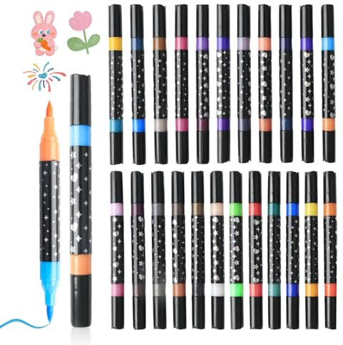 CHENGCKJ 24 färger glitterpennor med dubbel spets glitter filtpennor metalliska glitter pennor ritset gelpennor färgpennor akrylpennor för pyssel måla gör-det-själv konst hantverk scrapbooking