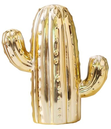 YARNOW Ornamento la Casa Cactus in Ceramica Dorata, Salvadanaio Semplice da Tavolo in Stile Nordico, Decorazione Creativa per Camera, Ufficio e Regalo di Natale