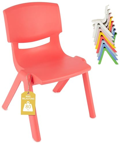 Bieco Silla para niños hasta 80 kg cargable | apilable y antivuelco | para Interior y Exterior | Silla niños Infantil Silla Escritorio Juvenil sillas de plastico Silla niño Silla plastico Infantil