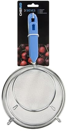 Chef Aid Chrome Plated Strainers, 3 Piece Set, Silver, 24.5cm, 30cm, 32cm, Durable Fine Mesh Sieve Set for Sifting, Straining & Draining, Handwash Recommended