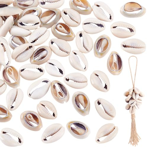 PandaHall - 50 cuentas de concha de mar en espiral natural de Cowrie, 18~20 x 13~14 mm, dijes de concha marina para la playa del océano, para el verano, collar, pulsera, fabricación de joyas
