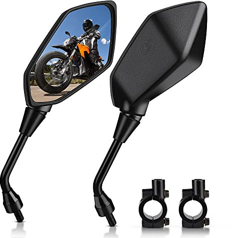 MICTUNING Mirror for Motorbike,Universal Side Mirror with 10mm Bolt 7/8 inches Handlebar Clamp Mirror,High Definition,Blast-resistant Handlebar Wing Foldable Mirrors, End Side Mirror (2 Pack)