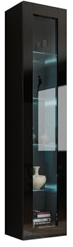 Mirjan24 Hängevitrine Vigo Glas 180, Vitrine mit Glasböden, Vitrinenschrank, Farbauswahl, Stauraumvitrine Hochschrank, Wohnzimmer Highboard, Schrank (ohne Beleuchtung, Schwarz/Schwarz Hochglanz)