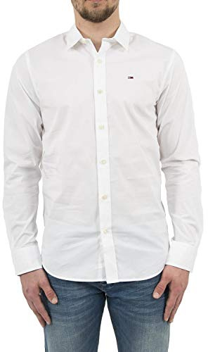 Tommy Jeans Herren Hemd TJM Original Langarm, Weiß (Classic White), L