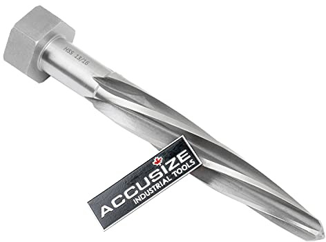 Accusize Industrial Tools H.S.S. Aligning Reamer - 13/16'' Diameter, 5'' Flute Length, 7'' OAL, Hex Shank, Spiral Flute, 0523-6035