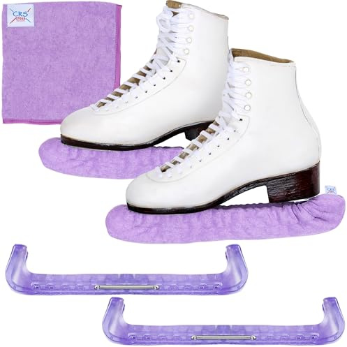 CRS Cross Skate-skydd, blötläggare och handduk presentset – skridskoskydd och mjuka skridskor bladskydd för konståkning eller hockey (pilotlila, stor)