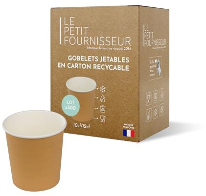 LPF LE PETIT FOURNISSEUR - 500 Gobelets Carton Brun 10cl - 100% Recyclable - Boissons Chaudes ou Froides