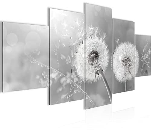 Runa Art - Bilder Pusteblume 200 x 100 cm 5 Teilig XXL Wanddekoration Design Schwarz Weiss 023651c