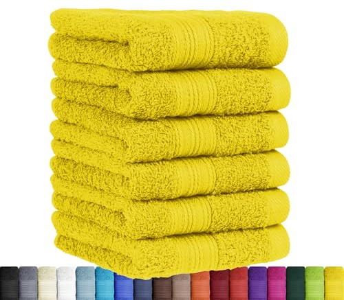 BaSaTex Frottee Gästetuch, 6er Pack, 30x50 cm, Gelb | 100% Baumwolle, Öko_Tex Zertifiziert, Aufhängeschlaufe, Langlebig, Saugstark