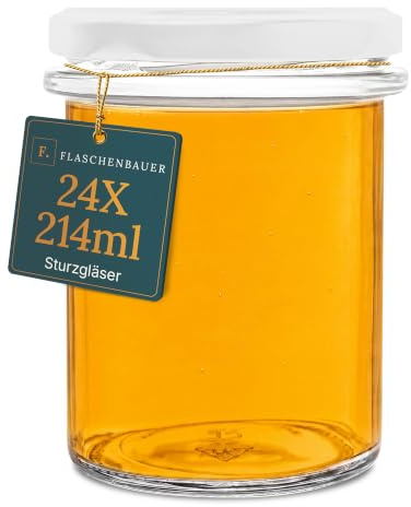 Flaschenbauer - 24er Set Sturzgläser 214ml - Einmachgläser mit Deckel TO66, Marmeladengläser, Schraubgläser, Joghurtgläser, Sturzgläser zur Aufbewahrung, Twist-Off-Deckel - Made in Germany (Weiß)
