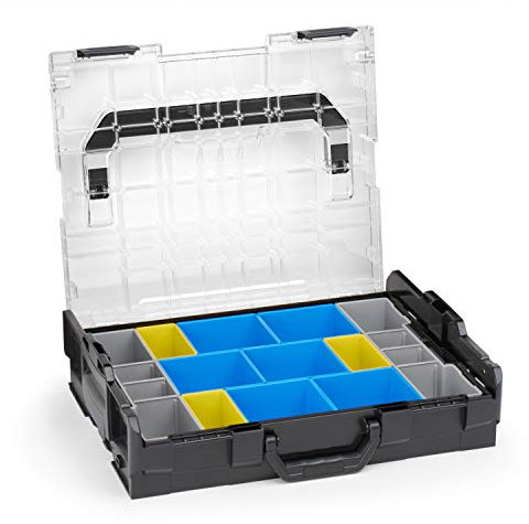 Sortimo Bosch L-BOXX 102 Kunststoff Werkzeugkoffer schwarz Deckel transparent mit Insetboxen-Set BC3 Sortierboxen für Kleinteile | ideale Schraubenaufbewahrung System