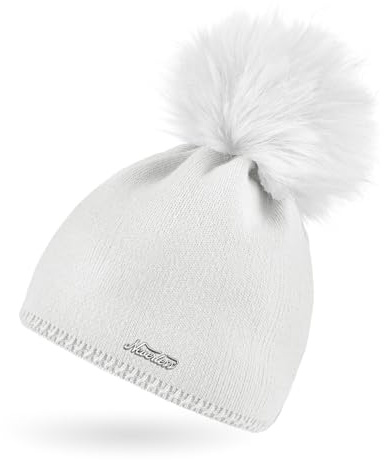 Neverless® Damen Strickmütze Strick-Beanie mit Bommel Winter-Mütze Bommelmütze Feinstrick