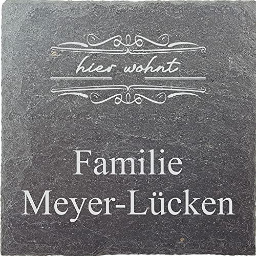 laser-diele Türschild mit Namen – Personalisiertes Namensschild Haustür – Türschild Familie – Haustürschild aus Schiefer – Ornament 1