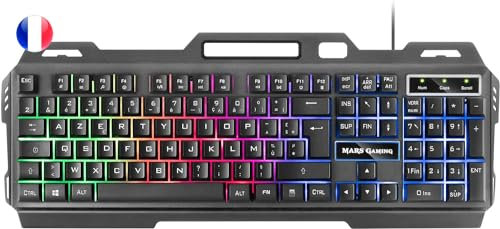 Mars Gaming MK120FR, Clavier Gaming FRGB, Aluminium, Antighosting, Support pour Smartphone, Gris et Noir, Langue Française