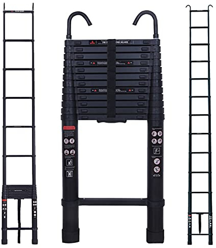Telescoping Ladder Extension Multi-Purpose 16.5FT Aluminum Foldable Industrial Compact Loft Ladder with 2 Hooks Household Daily Emergency Portable Extendable Step Ladders 330lb Large Capacity EN131