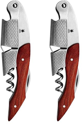 Professional Waiter Corkscrew Wine Opener – Stainless Steel Wine Key with Foil Cutter & Bottle Opener, Heavy Duty Sommelier Tool for Bartenders & Wine Lovers, 2 Pack