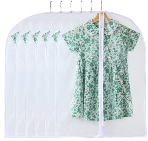 Perber Garment Bags for Hanging Clothes, 6 PCs All Clear Garment Bag, Plastic Dustproof Suit Bag, Coat Protector Zippered Garment Covers for Closet Storage and Travel - 24'' x 32''/6 Pack