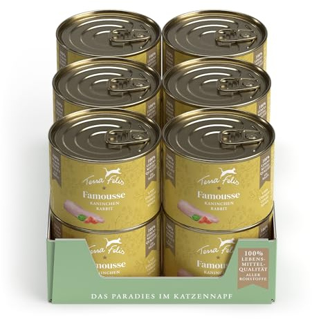 Terra Felis Kaninchen, Famousse Nassfutter für Katzen, 12x200g | 100% Lebensmittelqualität aller Rohstoffe, hergestellt in Bayern, zucker- und getreidefrei, Alleinfuttermittel
