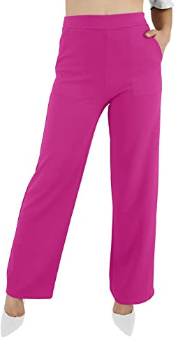 Jophy & Co - Pantalón de mujer con bolsillos, tejido ligero y elastizado, cómodo, de pierna ancha, (cód. 6503), fucsia, XXX-Large
