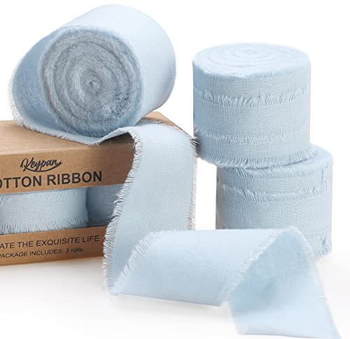 Keypan Blau Baumwollband Schleifenband & Geschenkband 3,8cm x 13,7m | Breit Bänder mit Fransen für Geschenkband Hochzeit Weihnachtsdeko, Tischdeko, Dekoband