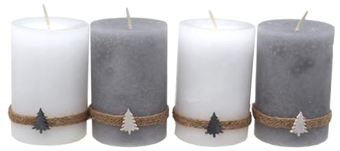 Adventskerzen Kerzen 9cm H Stumpenkerzen Grau Weiß Weihnachten Advent Deko 4 Stück
