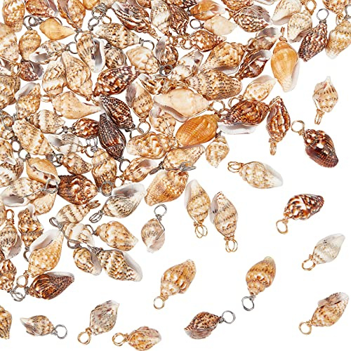 PandaHall Muschel Anhänger in Spirale - Natur Muschel Charms, Bastel Muscheln, Goldene Öse, Für den Ozean-Strand