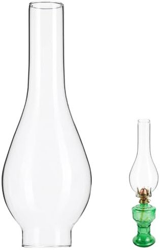 TEHAUX 2 Base Glass Oil Lamp Chimney, 9.65 Height Clear Hurricane Globe, Replacement Hand-Blown Kerosene Lampshade for Vintage & Traditional Oil Lanterns (1 Pack)