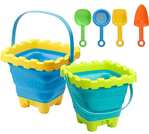TRIXES Vikbar hink och spade, 2-pack – perfekt för semestern – silikondesign – minimerar bagageutrymmet – hög kvalitet – sommargåva – 6 stycken