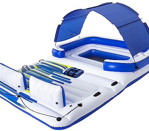 OPSREY Grande île Flottante Gonflable, Chaise Longue Gonflable avec île Flottante de Brise Tropicale, flotteurs de Plage de fête Aquatique, Tapis Flottant Gonflable de Piscine pour Les fêtes d'été