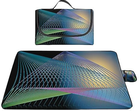 Picknickdecke 200x300cm,XXL Picknickdecke mit Wasserdichter Unterseite,Outdoor Stranddecke Sandfrei,mit Tragegriff Faltbare Picnic Blanket für Camping,Strand,Familie,Konzerte Violette blaue Streifen
