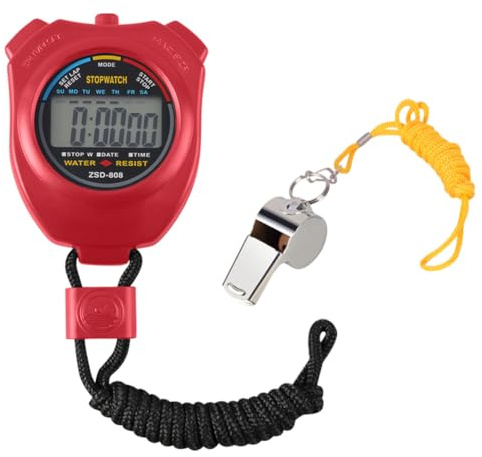 Vicloon Digital Sport Stoppuhr Timer mit Edelstahl Pfeife, große LCD-Display geeignet für Fußball, Basketball, Laufen, Schwimmen, Fitness und mehr(Rot)