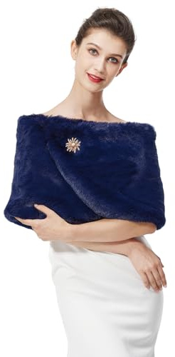 BEAUTELICATE Châle Étole En Fausse Fourrure Écharpe De Femme Mariage Hiver Autumn Sur Robe de Soirée Mariée Cérémonie Fête Demoiselle d'honneur(Taille unique, Amélioré - Bleu Marine)