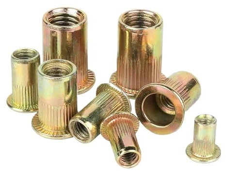 CHATROOM 10/20 Stück Blindnietmutter verzinkt M3-M12 Flachkopf-Gewindemuttereinsätze for Gehäuse, Platten, Befestigungselemente, Hardware (Color : Gold, Size : M5 20pcs)