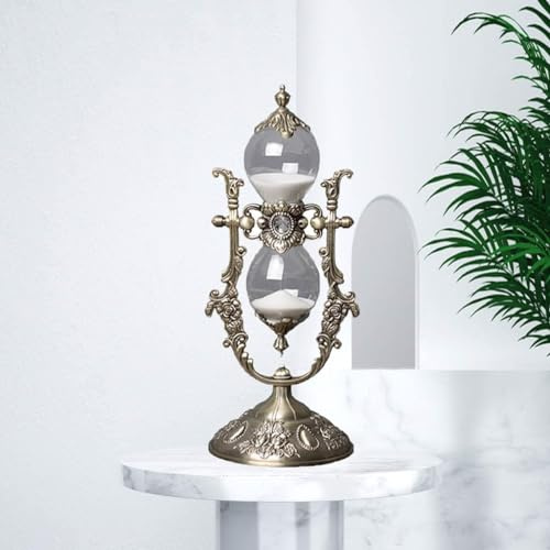 Sanduhr 15 Minuten,Hour Glass,Metal Vintage Hourglass,Hourglass Decor, Hourglass with Sand Embossed Metal Hour Glass Timer,for Home Desk Office Weddin Kitchen Timer (White Sand)