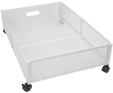 HWGING Contenitori Sottoletto con Ruote Motivo a Griglia Estraibili Metallo Staccabile Sotto Il Letto Scarpiera Vassoio per Scarpe per Vestiti Giocattoli (Bianco)