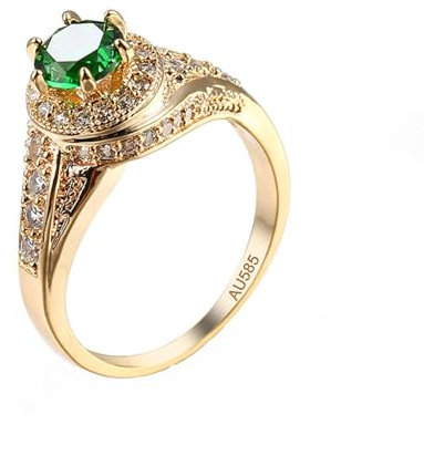 AMDXD Echter Schmuck Verlobungsring 14K Au585 Gold, Klassisch Simple Ring Freundschaftsringe Grün, Gelbgold 585 Moissanit Eheringe, Gr.63 (20.1)