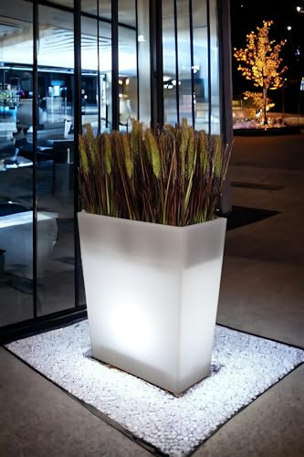 Arnusa Großer LED Blumenkübel beleuchtet RGB mit Fernbedienung PL403S hoher rechteckig Pflanzkübel modern Blumentopf 70 x 59x 31 cm Weiß