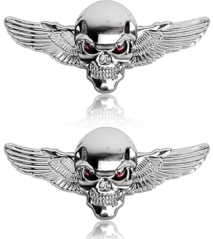 3D Metallschädel Autoaufkleber, 2PCS 3D Schädel Zink Legierung Metall Auto Aufkleber Schädel Emblem Abzeichen Auto Styling Aufkleber Zubehör für Auto Motorrad (Silber B)