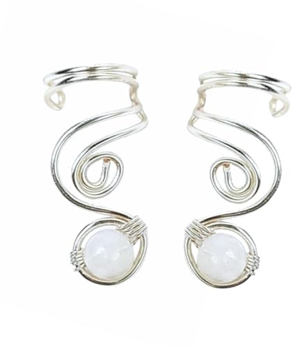 Ear Cuff Vortex mit echtem Mondstein Kupferdraht versilbert Ohrklemme Ohrschmuck Ohrmanschette kein Piercing
