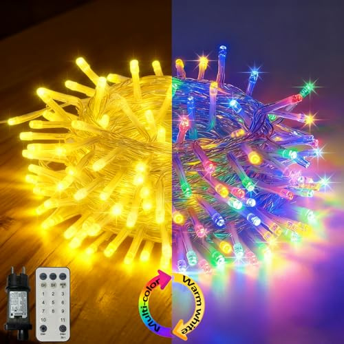 MOLVCE LED-strängljus för utomhusbruk - 30 m - 300 LED - Varmt vitt och flerfärgat - Med fjärrkontroll - 11 färgbyten - Vattentätt - För trädgård, balkong, fest | Julbelysning med 11 lägen/timer/fjärrkontroll/dimbar, IP44 vattentät för trädgård, balkong, fest, bröllop