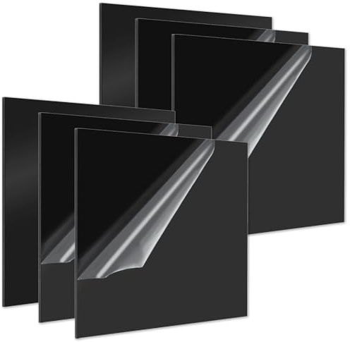 VIDETOL Black Acrylic Sheets - 6 Pcs, 200x200x3mm Gloss Acrylic Plastic Sheets for DIY Crafts, Picture Painting