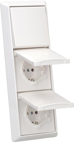 Busch-Jaeger Allwetter 44 Steckdosen- & Wechselschalter 3-fach Alpinweiß | 2× 20 EUGK-34-101 SCHUKO Steckdose, 2000/6 US Wechselschalter, 2106-34 Wippe und 2103-34 Rahmen 3-fach, UP