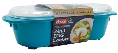 Décor Microsafe Microwave 3 in 1 Microwave Egg Cooker. Omelettes, Sunny Side up or Poached Eggs in Minutes. Microwave, Dishwasher Safe and BPA Free with Safety Hold Handles. Teal.