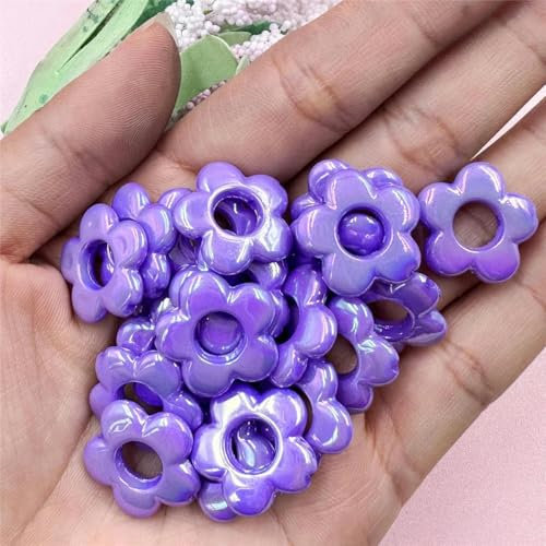 HBKUHIUT 20 Stück 19 mm farbige fünfeckige Blumen-Hohlperlen, Schmuckherstellungszubehör, DIY-Anhänger aus Acryl, lila, 19 mm